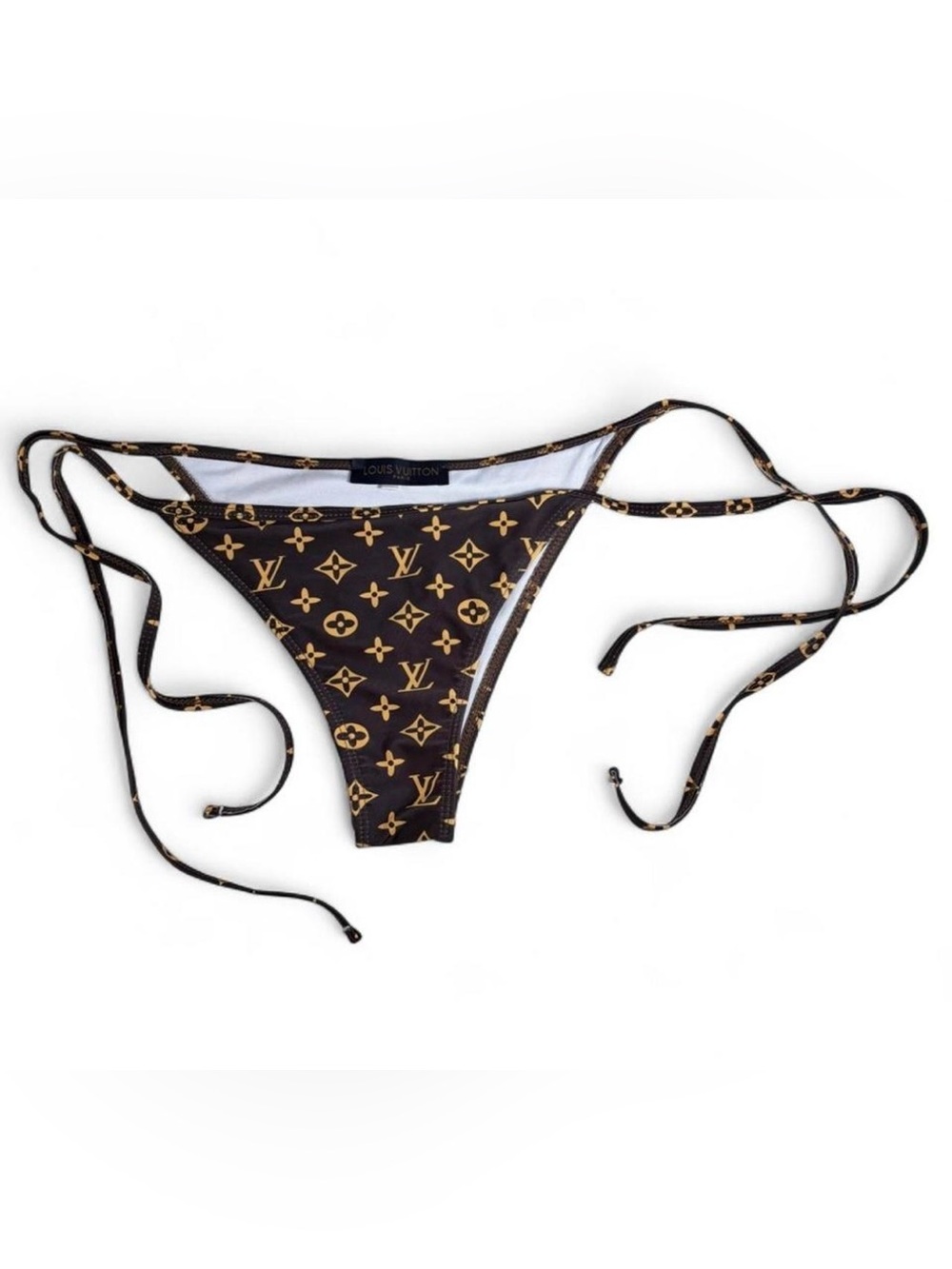 Louis Vuitton Brown and Gold Monogram Tie-Side Bikini Bottoms